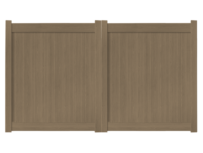 10' x 6' Weathered Cedar Double Drive Vinyl Gate For Vinyl Fences