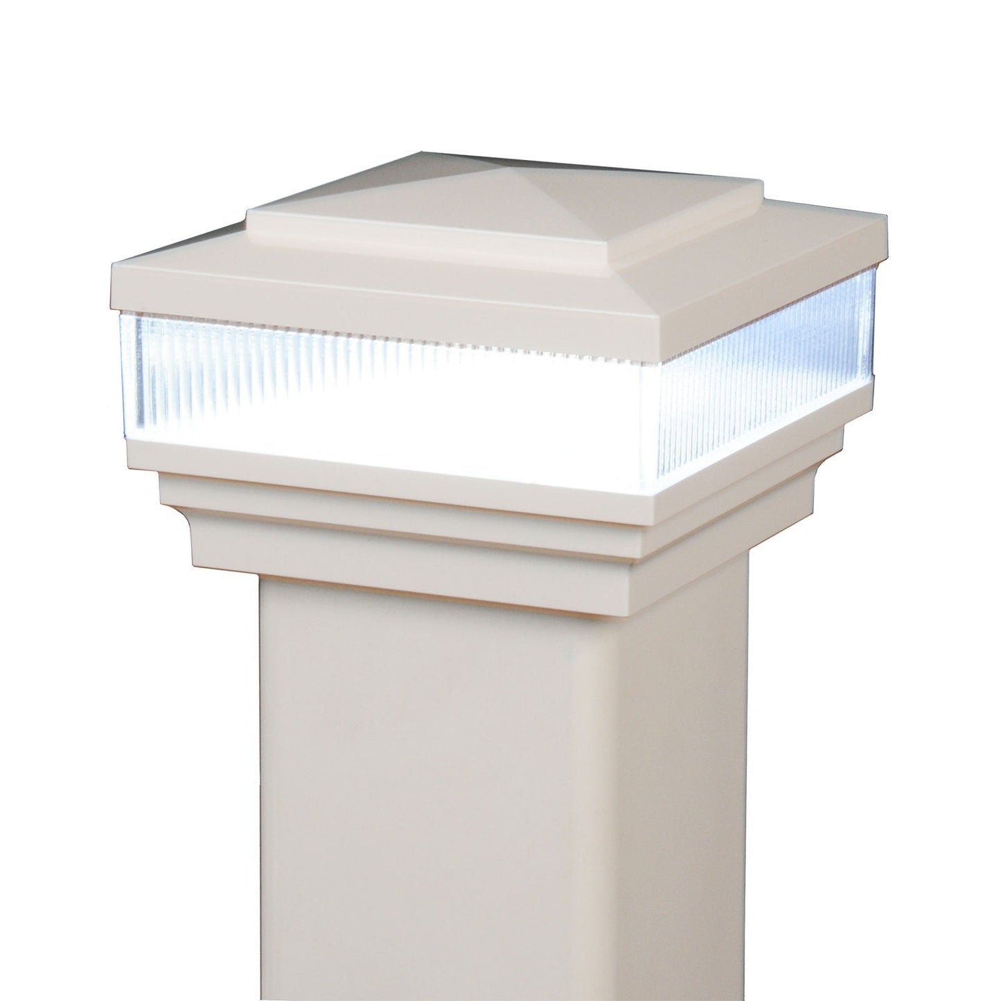 4" x 4" Cape May Low Voltage Scallop Lens LED Light Post Cap (Box of 6) For Vinyl Fences