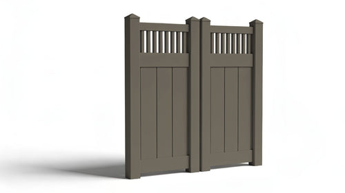 Vinyl Privacy w/ Picket Accent AFC-018 Double Drive Gate (Hardware Included) - Dark Gray / 6'
