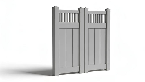 Vinyl Privacy w/ Picket Accent AFC-018 Double Drive Gate (Hardware Included) - Light Gray / 6'