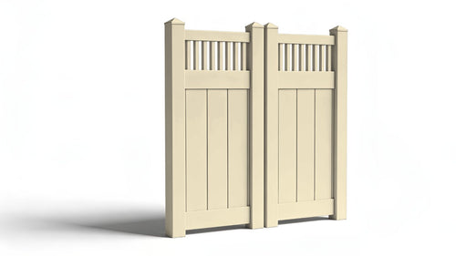 Vinyl Privacy w/ Picket Accent AFC-018 Double Drive Gate (Hardware Included) - Tan / 6'