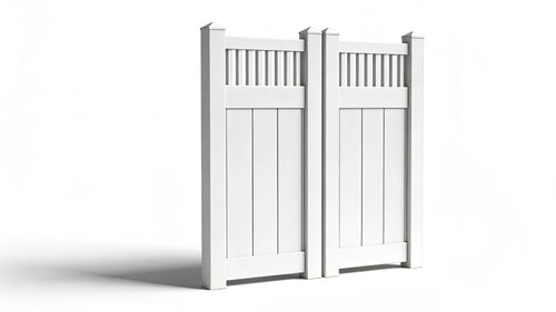 Vinyl Privacy w/ Picket Accent AFC-018 Double Drive Gate (Hardware Included) - White / 6'