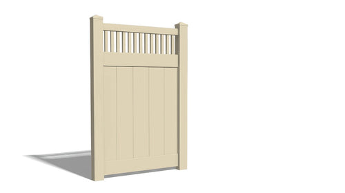 Vinyl Privacy w/ Picket Accent AFC-018 Single Swing Gate (Hardware Included) - Tan / 3'