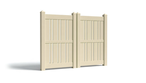 6' Tall x 8' Wide Double Drive Swing Vinyl Gate For Vinyl Fences (AFS-23) - Tan