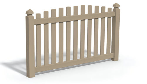 4' Tall x 6' Wide Overscallop Picket Fence Panel w/ 3" Gap For Vinyl Fences (AFC-016) - Adobe