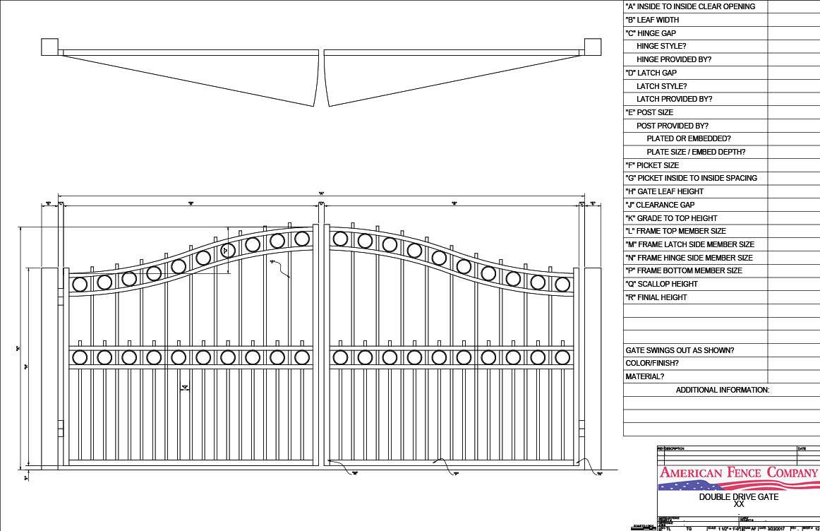 Over Arch Swing Gate with Alternating Pickets and Rings