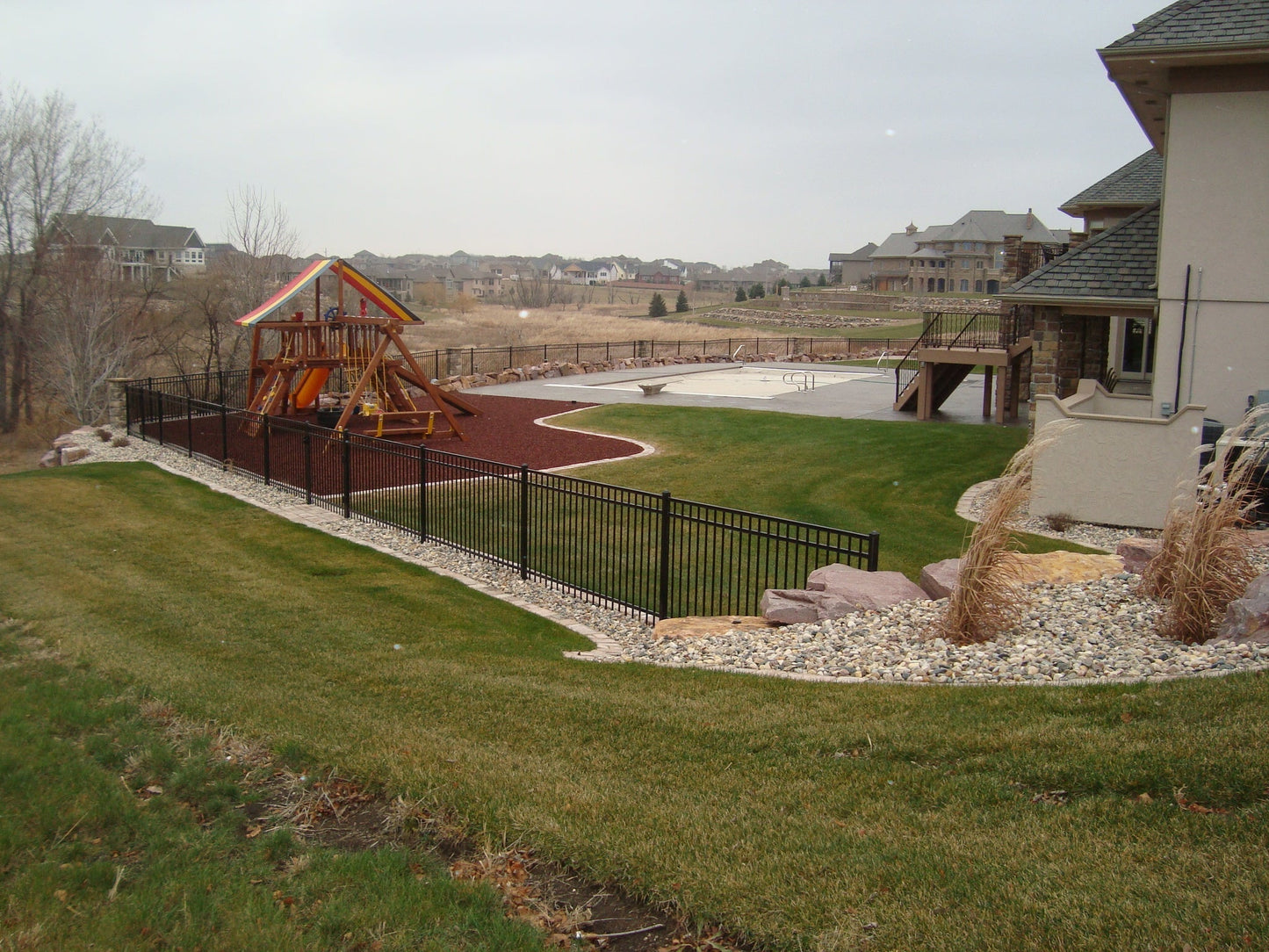 4' tall x 6' wide 3-Rail Ornamental Aluminum Flat Top Fence Panel with 3-7/8" Air Space