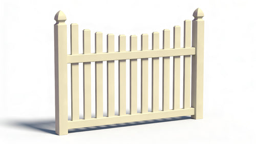 4' Tall x 6' Wide Underscallop Picket Fence Panel w/ 3" Gap (AFC-97) - Tan