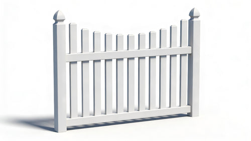 4' Tall x 6' Wide Underscallop Picket Fence Panel w/ 3" Gap (AFC-97) - White