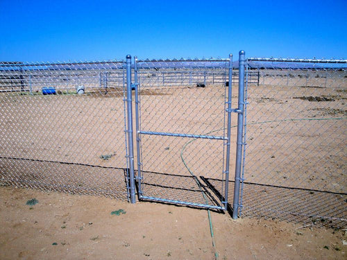 84" Tall - Galvanized Commercial Chain Link Single Swing Gate - 3' x 7' / No Barbwire