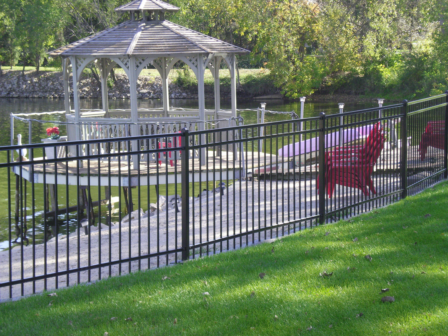 5' tall x 8' wide 3-Rail Ornamental Steel Flat Top Fence Panel with 3-7/8" Air Space