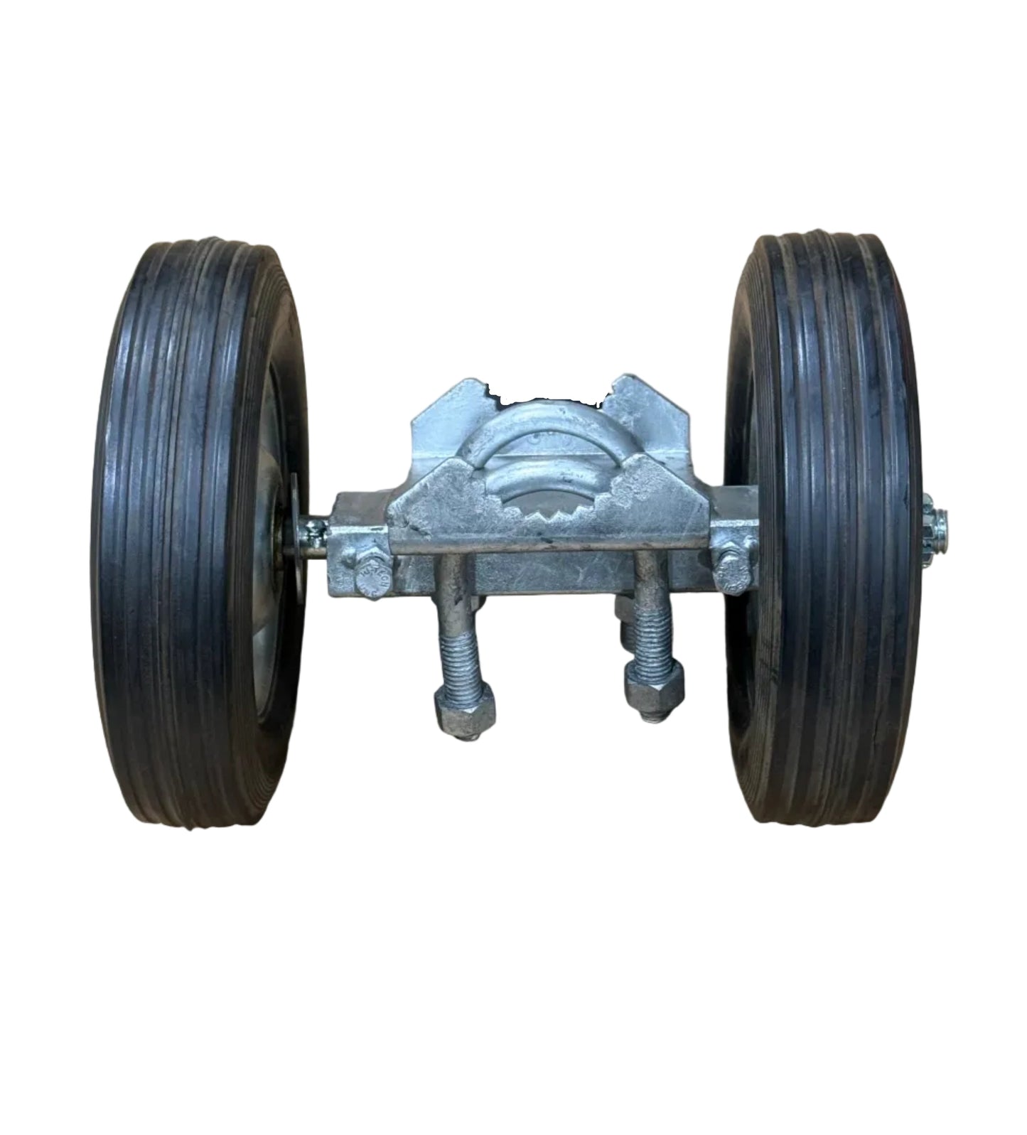 12" x 1-5/8" to 2" Industrial Double Wheel Assembly for Chain Link Fence Gates