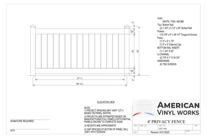 4' Tall x 8' Wide Privacy Fence Panel For Vinyl Fences (AFC-001)