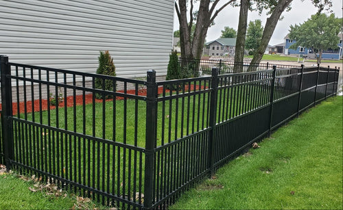 4' tall x 8' wide 4-Rail Ornamental Steel Flat Top Puppy Picket Fence Panel with 3-7/8" & 1-15/16" Air Space - BUY PER PIECE (EACH)