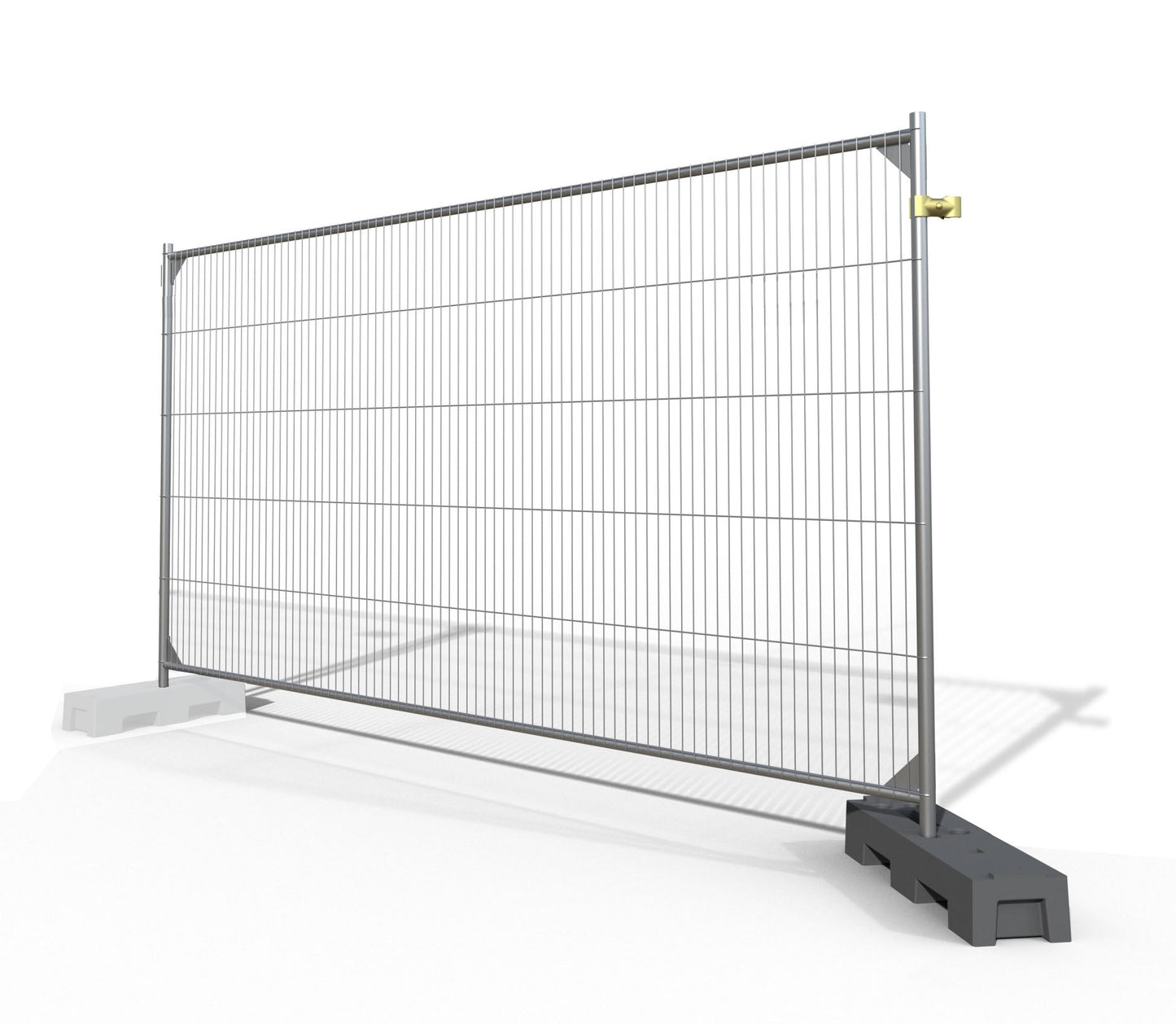 6.5' x 11.5' galvanized steel temporary fence panel kit with sturdy mesh, stabilized by heavy-duty blocks and clamps. Perfect for construction and event security.