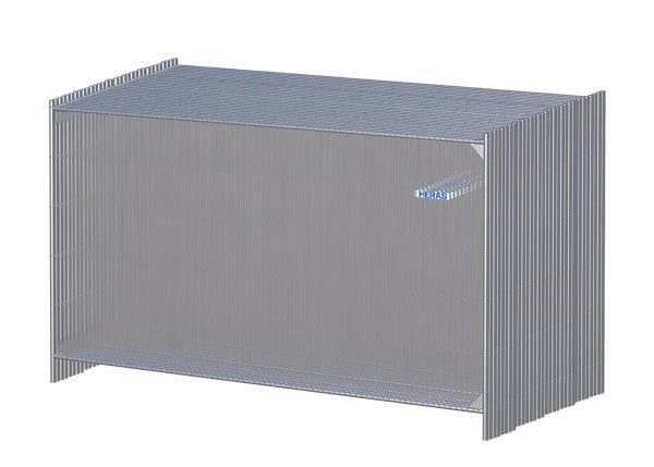 3D rendering of privacy temporary fence panels with a metal wire mesh design, fully enclosed for enhanced security and privacy at construction sites or events.