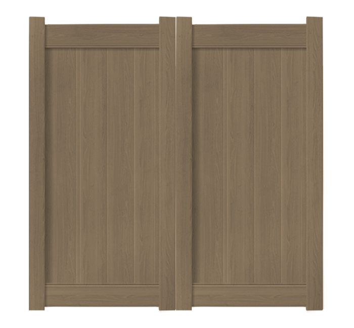 6' x 6' Weathered Cedar Double Drive Vinyl Gate For Vinyl Fences