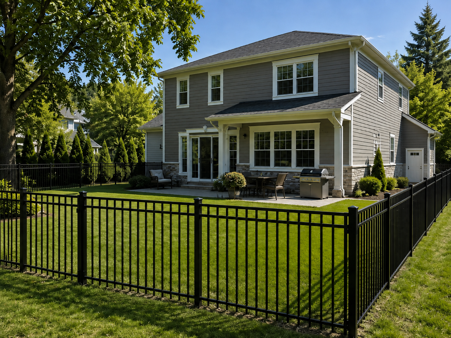 5' tall x 6' wide Ornamental Aluminum Manchester Flat Top 3-Rail Standard Bottom Alumiguard Panel