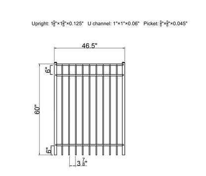 Ornamental Aluminum Flat Top 4' Wide x 5' Tall 3-Rail Gate with 3-7/8" Air Space