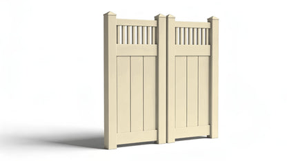 Vinyl Privacy w/ Picket Accent AFC-018 Double Drive Gate (Hardware Included)