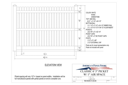 [AFC-C61] Classic 6' 3" Picket w/1" Air Space For Vinyl Fences