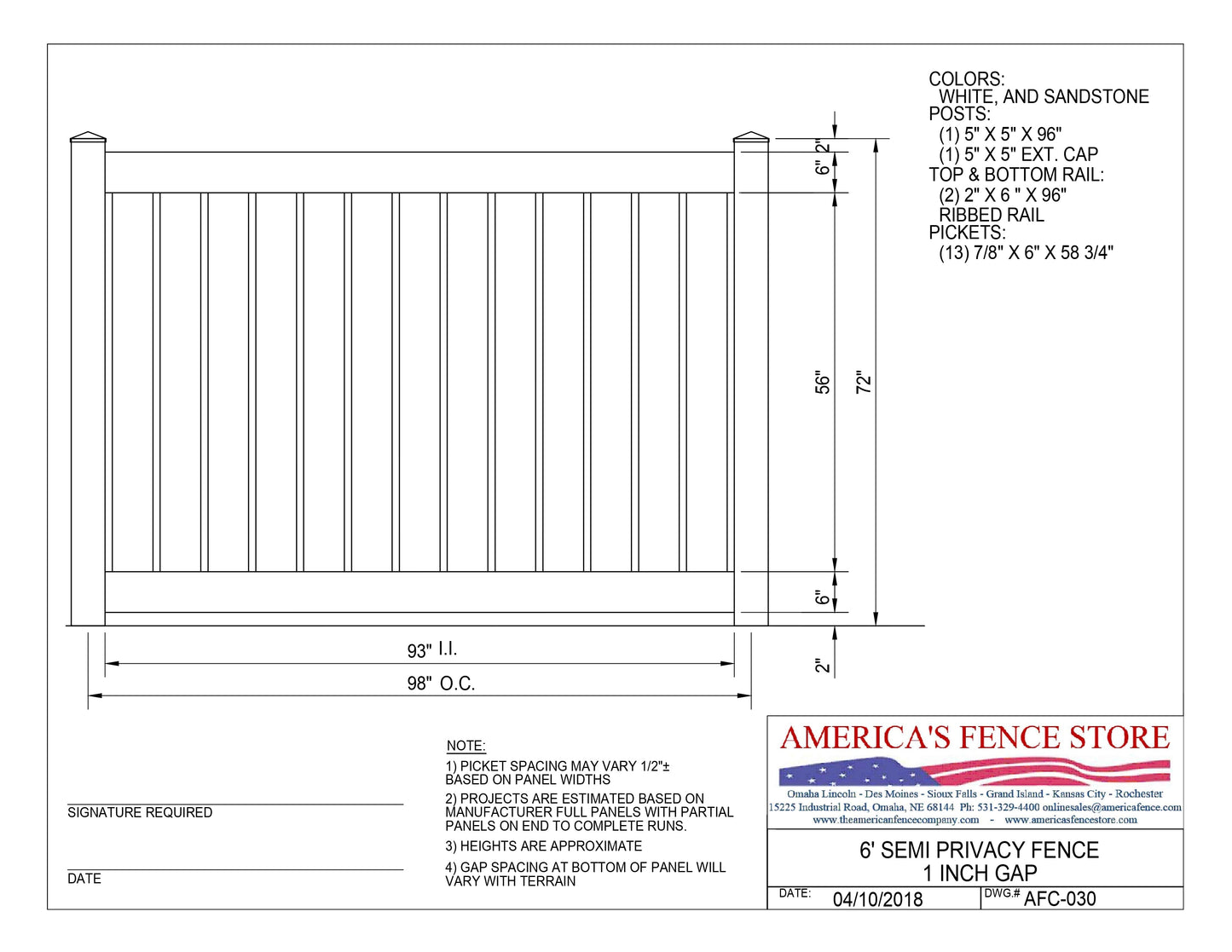 [50 Feet Of Fence] 6' Tall Semi-Privacy 1" Air Space AFC-030 Vinyl Complete Fence Package