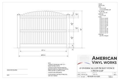 [75 Feet Of Fence] 6' Tall Overscallop 1" Air Space AFC-012 Vinyl Complete Fence Package
