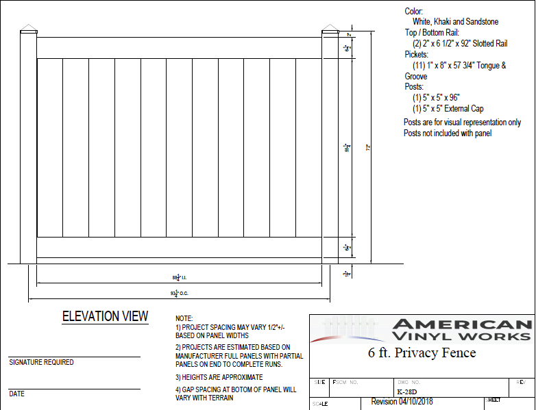 [75 Feet Of Fence] 6' Tall Privacy K-28D Vinyl Complete Fence Package