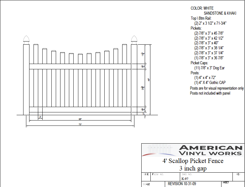 [350 Feet Of Fence] 4' Tall Underscallop K-97 Vinyl Complete Fence Package