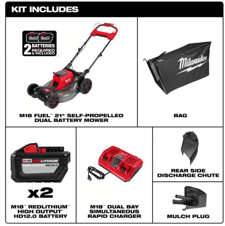 Milwaukee M18 FUEL 2823-22HD 21 in. 18 V Battery Self-Propelled Lawn Mower Kit (Battery & Charger)