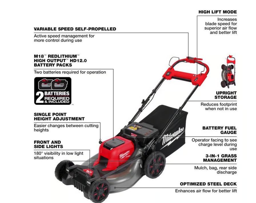Milwaukee M18 FUEL 2823-22HD 21 in. 18 V Battery Self-Propelled Lawn Mower Kit (Battery & Charger)