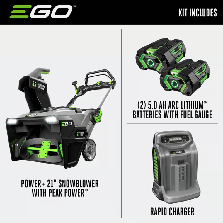 EGO Power+ Peak Power SNT2102 21 in. Single stage 56 V Battery Snow Blower Kit (Battery & Charger) W/ TWO 5.0 AH BATTERIES