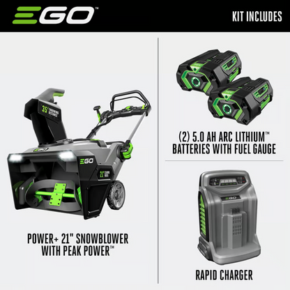 EGO Power+ Peak Power SNT2102 21 in. Single stage 56 V Battery Snow Blower Kit (Battery & Charger) W/ TWO 5.0 AH BATTERIES