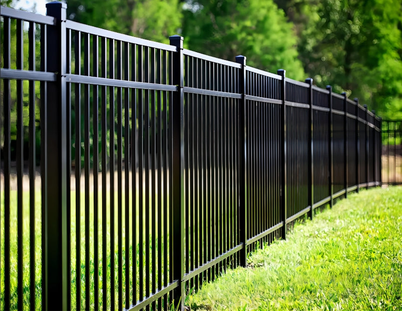 Ornamental Aluminum Flat Top 6' Wide x 5' Tall 3-Rail Fence Panel with 3-7/8" Air Space